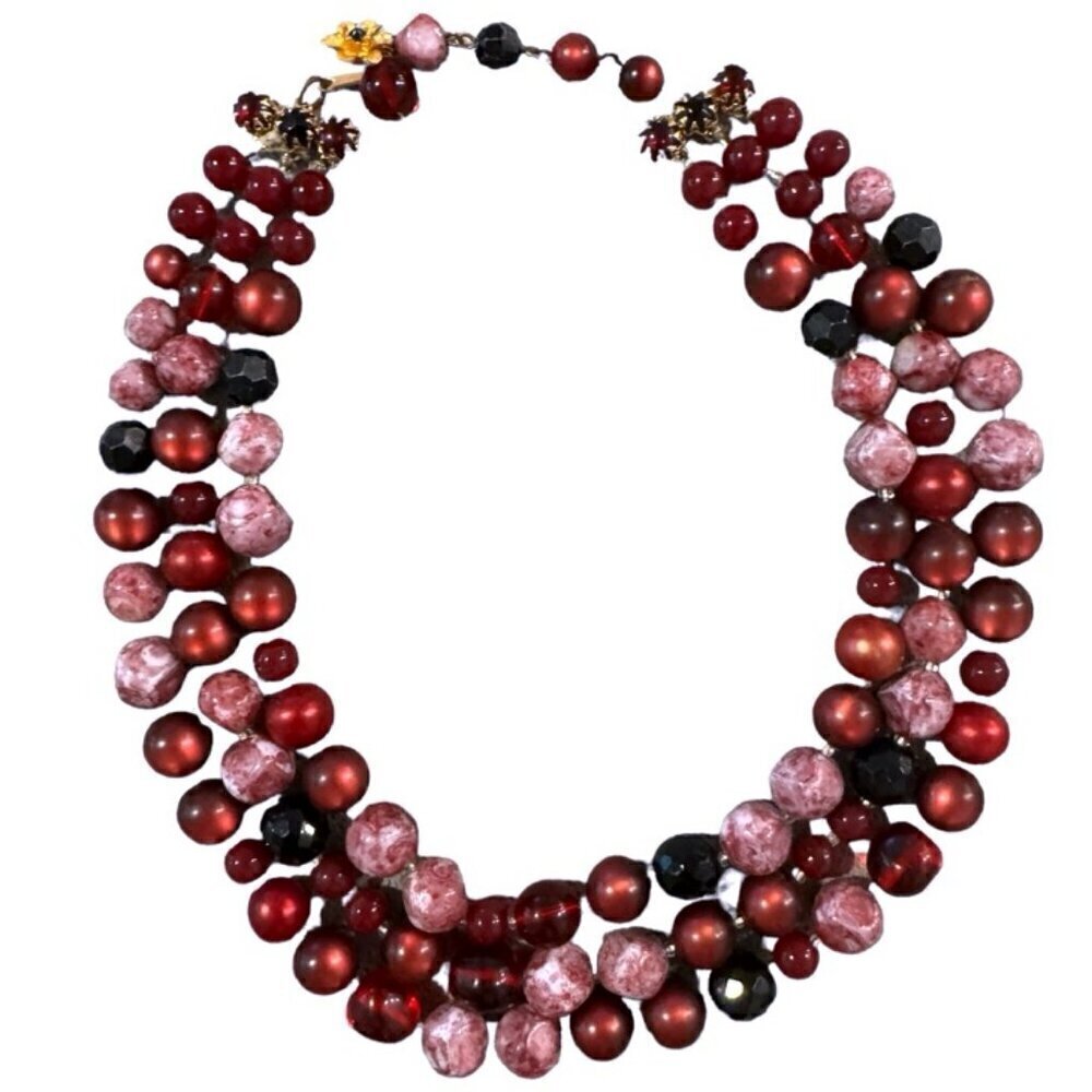 Robert Demario Vintage 1940’s Red Glass Bead Collar Necklace Women’s